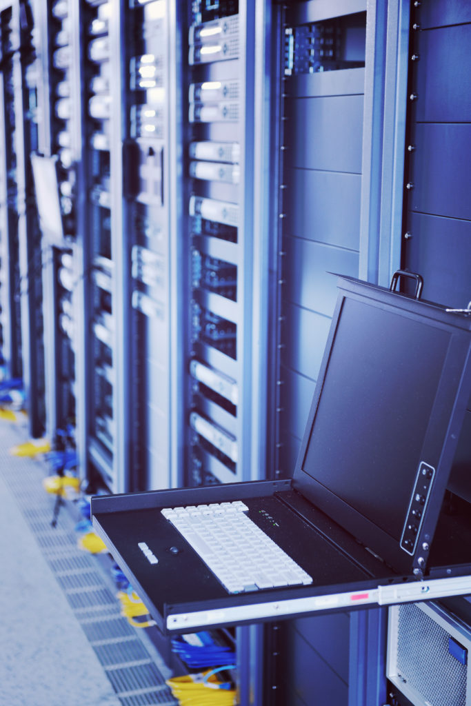 network server room with computers for digital tv ip communications and internet